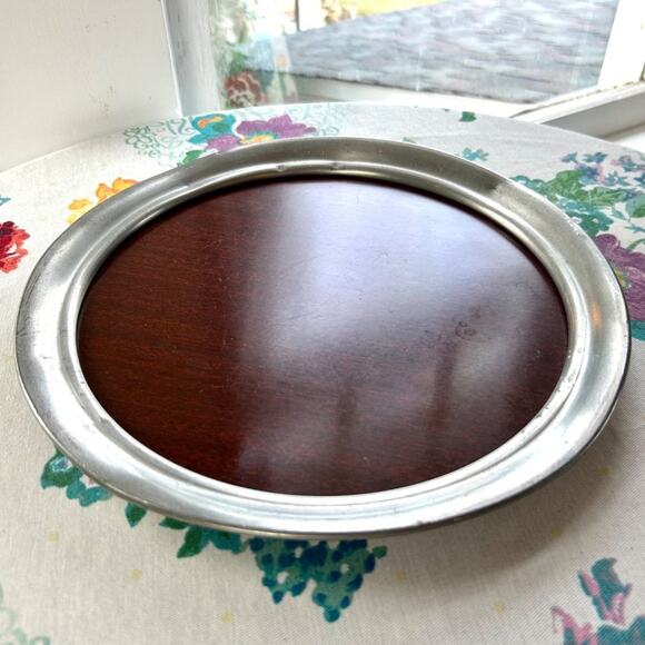 Vintage Pewter & Formica Round Art Deco Cocktail Tray 11.5” Diameter - Picture 11 of 11